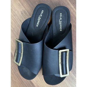 Women's Kelsi Dagger Brooklyn Wood Sole Clog Shoes Black Color Leather Size 9